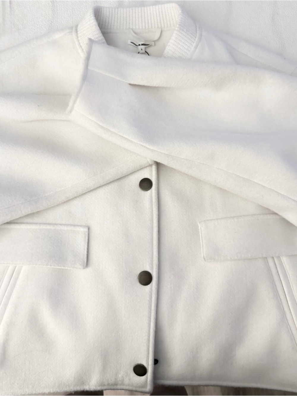 Brooklyn Industries Ivory Felt Bomber Jacket Snap Front Flap Pocket NWT Small - Picture 6 of 6